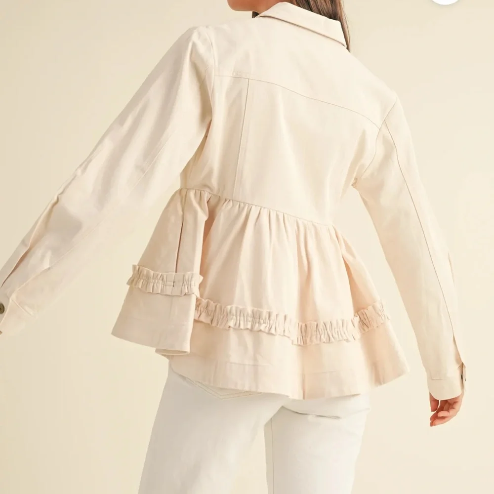Utility Ruffle Drawstring Jacket - Cream - Picture 4 of 6